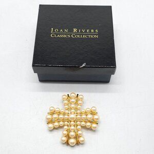 Joan Rivers Classics Collection Gold-Tone Maltese Cross Brooch With Faux Pearls